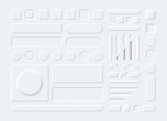 Wall Mural - 3d interface elements, buttons, menu and sliders in neumorphism style. neumorphic white round and re