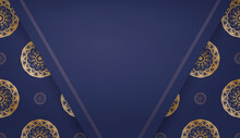 Dark Blue Banner With Antique Gold Ornaments And A Place For Your Logo