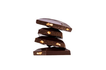 Sticker - four chocolate bars with nuts on top of each other isolated on white background