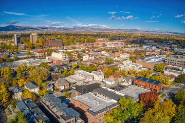 aerial view of downtown fort collins, colorado in autumn