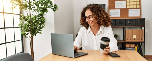 Sticker - Middle age hispanic woman smiling confident working at office