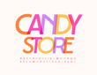 © Popskraft - Vector cute logo Candy Store. Bright artistic Font. Elegant style Alphabet Letters and Numbers set