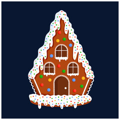 Wall Mural - Illustration of Christmas gingerbread house with sweets for postcard, banner, poster and website.