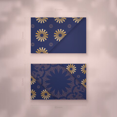 Wall Mural - Visiting business card template in dark blue color with greek gold ornaments for your brand.