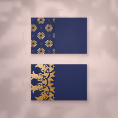 Wall Mural - Visiting business card template in dark blue color with greek gold pattern for your business.