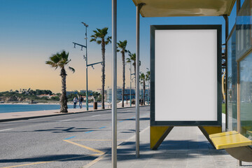 Bus stop with blank billboard