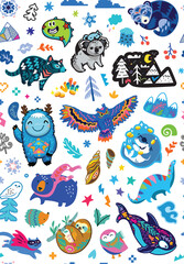 Wall Mural - Night childish pattern with mix animals