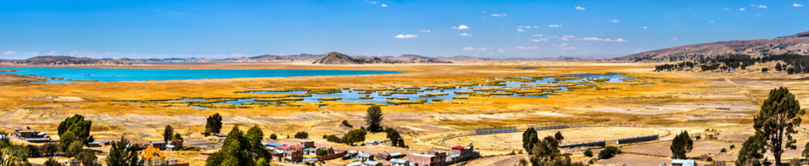 Poster - Aerial panorama of Titicaca Lake in the Andes at Chucuito in Peru