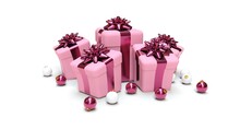Pink Christmas Gifts On White Background