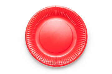 Canvas Print - Top view of red paper plate isolated on white background