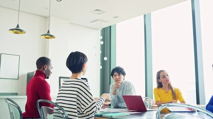 Wall Mural - Group of multi racial people meeting in the office. Global business. Teamwork of business. Diversity.