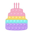 Popit figure big cake as a fashionable silicon toy for fidgets. Addictive anti stress toy in pastel rainbow colors. Bubble anxiety developing pop it toys for kids. Vector illustration isolated on