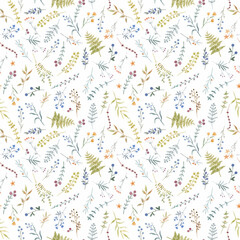 Naklejka na meble Beautiful vector floral seamless pattern with cute watercolor hand drawn wild flowers. Stock illustration.