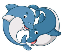 The Couple Dolphin Is Swimming Together