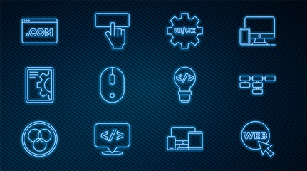 Set line Web and graphic design, Site map, UI or UX, Computer mouse, development, Front end and Keyboard icon. Vector