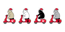 Bear Vector Polar Bear Christmas Santa Claus Ride Bike Scooter Motorcycle Icon Logo Teddy Cartoon Character Symbol Illustration Doodle Design