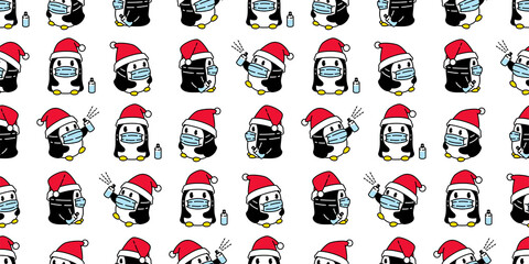 Wall Mural - penguin seamless pattern Christmas vector Santa Claus face mask covid 19 coronavirus snowflake birthday cartoon repeat wallpaper tile background gift wrapping paper scarf isolated illustration design