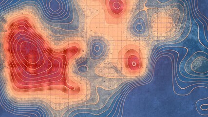 Leinwandbilder - Wave bends colored flowing pattern on old surface. Topography map loop animation