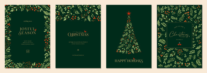 Wall Mural - merry and bright corporate holiday cards. modern abstract creative universal artistic templates with