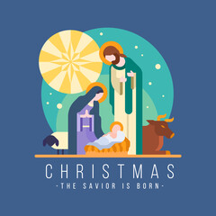 Wall Mural - christmas, the savior is born - The Nativity with mary and joseph in a manger with baby Jesus modern style vector design