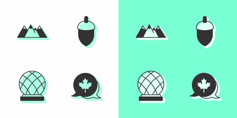 Sticker - Set Canadian maple leaf, Mountains, Montreal Biosphere and Acorn icon. Vector