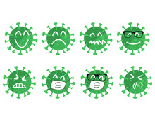 Various Cartoonized Coronavirus Expressions. Cartoon Virus Vector Icon Set.