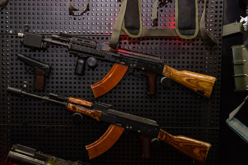 Wall Mural - Storage a lot of riffle machine gun. Weapon firearm arsenal safe room