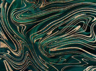  Acrylic paint modern green and gold abstract painting, modern contemporary art, wallpaper. Marble texture.