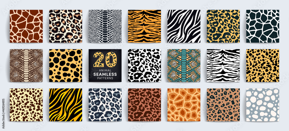 Vector de Stock Wild safari animal seamless pattern collection. Vector ...