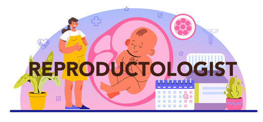 Naklejka na meble Reproductologist typographic header. Gynecologist doctor examining woman