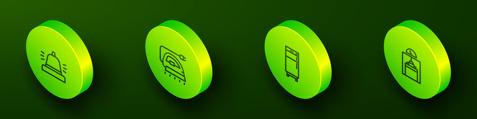 Sticker - Set Isometric line Hotel service bell, Electric iron, Refrigerator and Lift icon. Vector