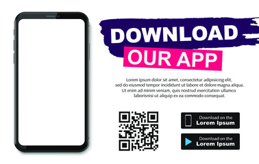 Download our app advertising banner. Phone mockup. App for mobile. UI and UX design. Vector illustration.