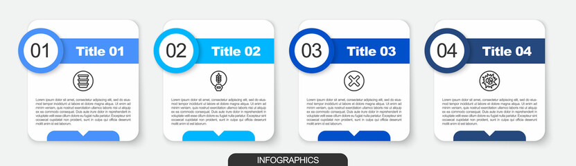 Sticker - Set line Bowl, Gluten free grain, X Mark, Cross circle and Bomb explosion. Business infographic template. Vector