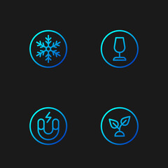 Sticker - Set line Plant based, Magnet, Snowflake and Fragile broken glass. Gradient color icons. Vector