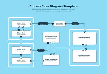 Fototapete - Modern infographic for process flow diagram - blue version. Flat design, easy to use for your website or presentation.