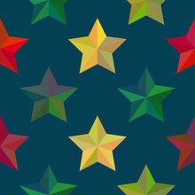 Christmas Seamless Pattern With Polygonal Stars. Colorful Stars In Low Poly Style. Cute Wrapper Paper, Wallpapers, Textile Prints. Vector Illustration