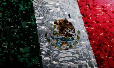 Wall Mural - Technology background with national flag of Mexico. 3D rendering