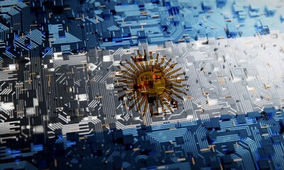 Wall Mural - Technology background with national flag of Argentina. 3D rendering