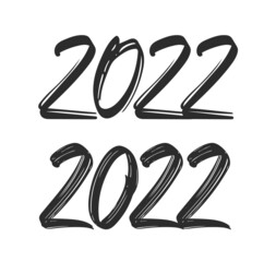 Wall Mural - vector illustration: set of handwritten brush lettering of 2022. happy new year