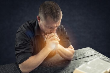 Canvas Print - Christian hands praying and worship for Jesus.  learning religion.