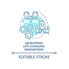 Wall Mural - Creating life-changing innovations concept icon. Lifesaving technology. Scientific industry progress abstract idea thin line illustration. Vector isolated outline color drawing. Editable stroke