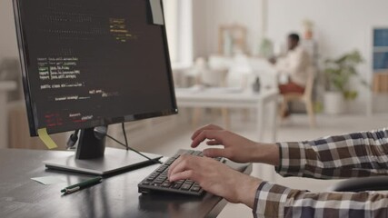 Wall Mural - stab shot of unrecognizable male hands of it specialist typing program code on pc computer in office
