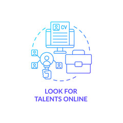 Look for talents online blue gradient concept icon. Attracting talents abstract idea thin line illustration. Seeking for candidates on social media. Vector isolated outline color drawing