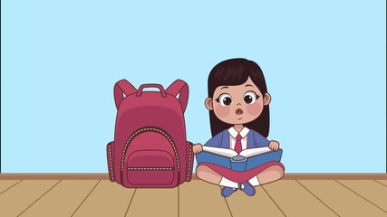 Canvas Print - student girl reading book and schoolbag