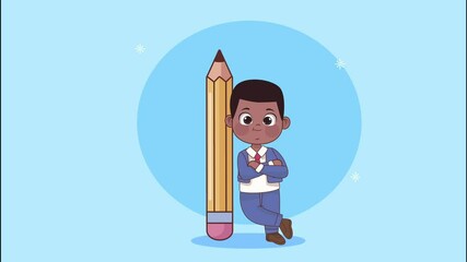 Sticker - student afro boy with pencil animation