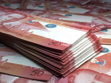 Philippine Money. Philippine Peso Banknotes. 50 PHP Pesos Bills.