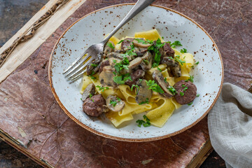 Poster - Venison meatballs with creamy mushroom sauce and pappardelle pasta