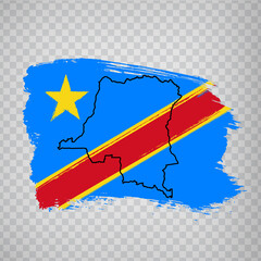 Flag Democratic Republic of the Congo from brush strokes and Blank map DR Congo. High quality map  and flag DR Congo on transparent background for your design, app, UI. Africa. EPS10.