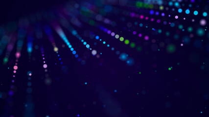 Fototapete - Wave of musical sounds. Abstract background with interweaving of dots and lines. 3D rendering.