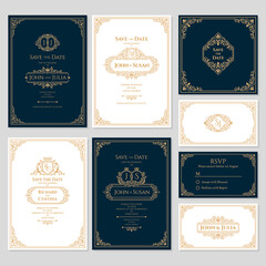 Wall Mural - luxury monogram wedding invitation. foliage frame premium cards, royal ornament. luxury business ban
